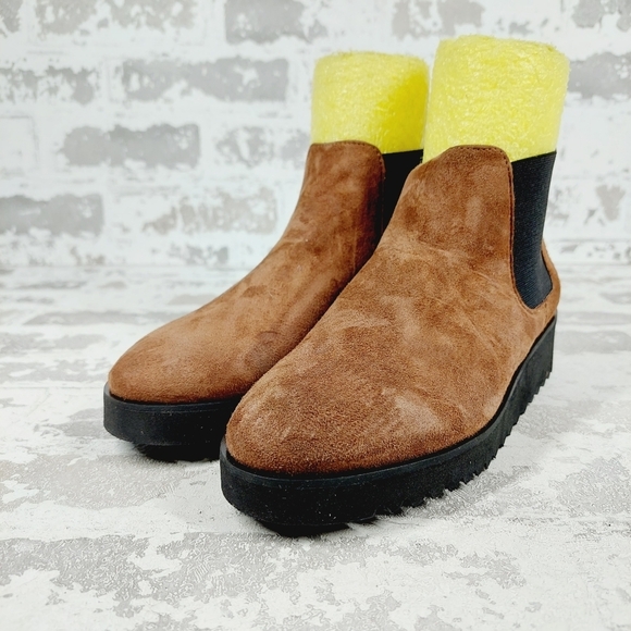 New Amalfi By Rangoni Brown Suede Pull On Chunky Sole Chelsea Boots W687 - Picture 2 of 12